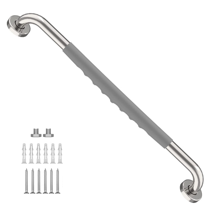 24 Inch Anti Slip Shower Grab Bar, Munzong Chrome Stainless Steel Bathroom Grab Bar w/Gray Rubber Grip, Bathroom Balance Bar,Safety Handrail Support,Handicap Elderly Senior Assist Bath Handle