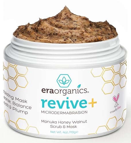 Era Organics Microdermabrasion Facial Scrub & Face Exfoliator - Spa Quality Exfoliating Mask with Manuka Honey Plus Walnut for Blackheads, Buildup, Wrinkles 4oz
