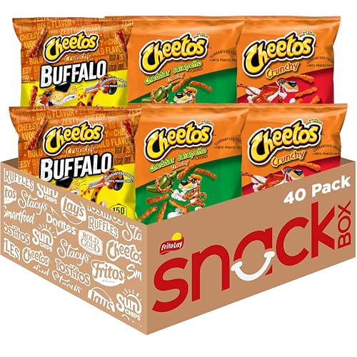 Cheetos Cheese Flavored Snacks, Cheesy & Spicy Favorites with Crunchy, Buffalo, and Cheddar Jalapeno Variety Pack, 1 Ounce (Pack of 40)