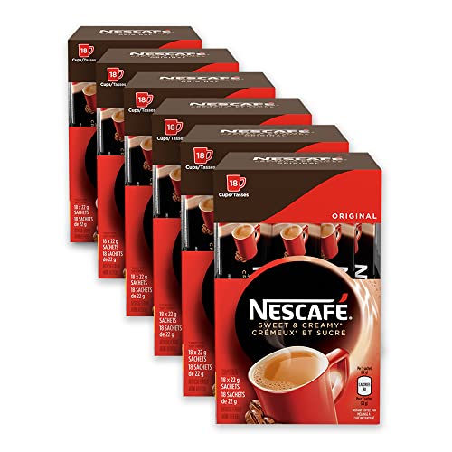 Nescaf Sweet and Creamy Original Sachets 18x22g (Pack of 6, 108 Cups) - Imported from Canada