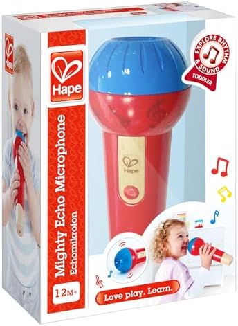 Hape Mighty Echo Microphone | Battery-Free Voice Amplifying Microphone Toy for Kids 1 Year & Up, Red, Model Number: E0337