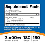 Nutricost Bitter Melon 600mg (2,400mg Equivalent), 180 Capsules - Gluten Free, Non-GMO