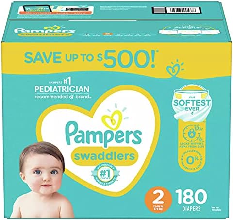 Pampers Swaddlers Diapers, Size 2 (12-18 Pounds), 180 Count