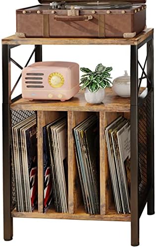 3-Tier Record Player Stand, Vinyl Record Storage Turntables for Vinyl Records, Record Player Table Holds Up to 200 Albums, Mid-Century Turntable Stand for Living Room, Bedroom, Office