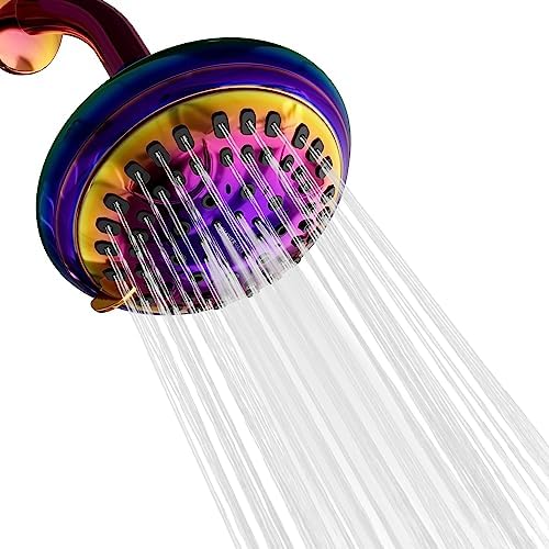 Luxury Spa Series Shower Head, 6 Spray Setting, 4.5 Inch Adjustable High Pressure Shower Head Fixture for Hard Water, 360-Degree Tilt Massage Shower System - Rainbow Finish Shower Head