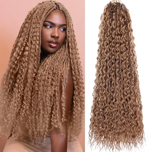 24 Inch Bohemian Senegalese Twist Crochet Hair with Curly Ends 9 Packs Blonde Island Twist Crochet Braids with Curls for Black Women Pre Looped Crochet Soft Twist Braiding Hair Extensions 27#