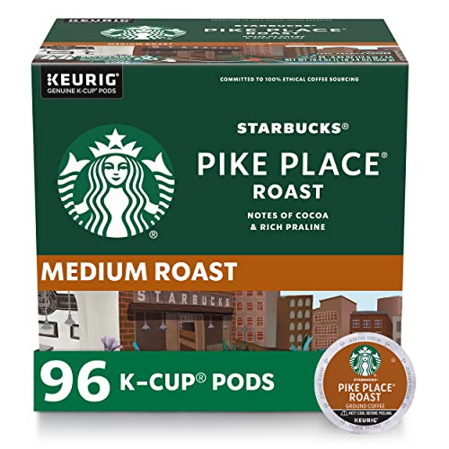 Starbucks K-Cup Coffee Pods, Medium Roast Coffee, Pike Place Roast for Keurig Brewers, 100% Arabica, 4 boxes (96 pods total)