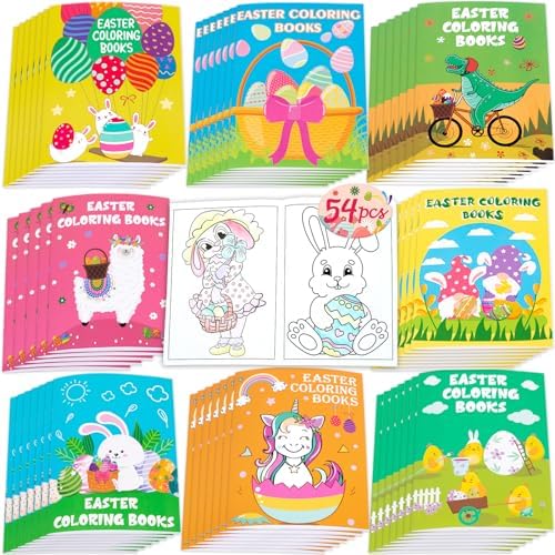 90shine 54PCS Easter Coloring Books for Kids-Egg Basket Stuffer Gifts Party Favors Class Activity Supplies Decorations
