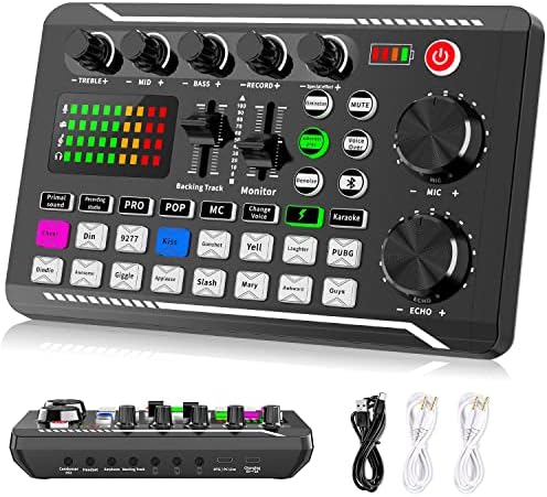 Facmogu F998 Live Sound Card Audio Mixer, Podcast Audio Interface with DJ Mixer Effects, Voice Changer with Sound Effects for Karaoke Tiktok YouTube Live Streaming Record Gaming