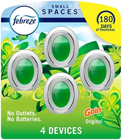 Febreze Small Spaces Air Freshener, Odor-Fighting, Plug In Alternative, Air Fresheners for Home and Bathroom and Kitchen, Closet Air Fresheners, Gain Original Scent, 4 Count