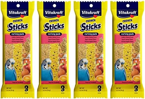 Vitakraft Crunch Sticks Parakeet Treat - Honey, Egg, and Apple- Pet Bird Treat Toy - Multi Variety Pack of 12 Sticks…