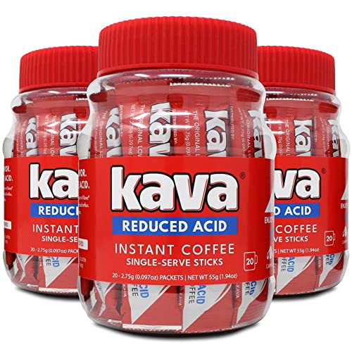 Kava Low Acid Instant Coffee Single Serve Stick Packets, 20 Count (Pack of 3)