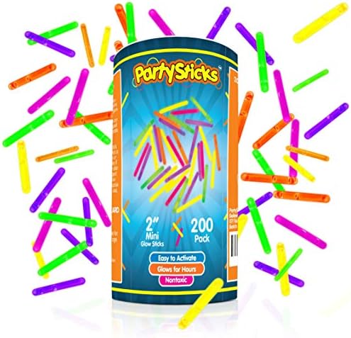PartySticks Mini Glow Sticks 200 Pack Glow-in-the-Dark Small, for Easter Eggs, 5 Colors, Neon Light Sticks Bulk Party Favors, Easter Basket Stuffer Party Pack, Weddings Classroom Decorations Prizes