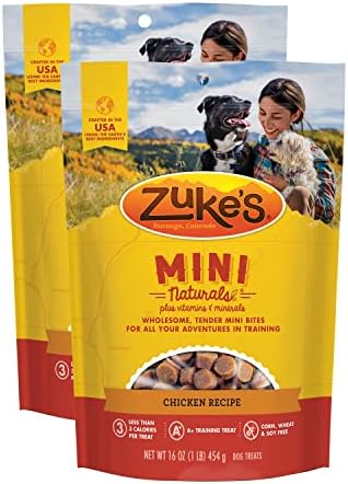 Zuke's Mini Naturals Dog Training Treats, Soft Mini Dog Treats with Vitamins & Minerals, Made for All Breed Sizes Chicken, 16 Ounce (Pack of 2)
