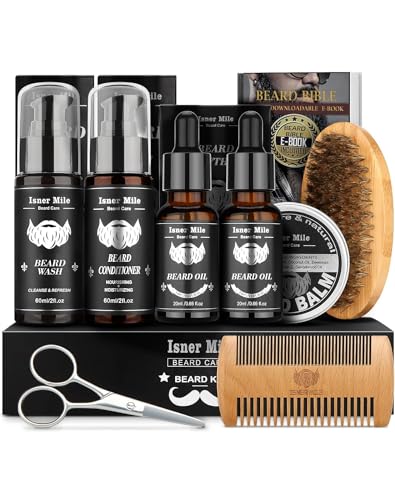 Beard Grooming Kit, Beard Oil and Balm, Beard Wash & Conditioner, Beard Brush Comb Scissors Gifts Set for Men, Valentines Day Gifts for Him, Mens Birthday Gifts for Dad, Christmas Stocking Stuffers