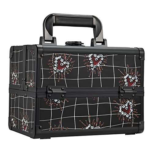 Joligrace Makeup Train Case Portable Makeup Case Organizer 2 Trays Cosmetic Box Storage with Mirror for Cosmetologist Supplies Nail Tech Traveling Makeup Travel Box Punk Love Hearts