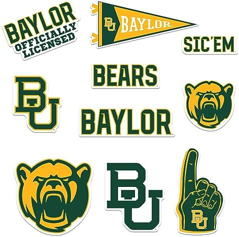 Baylor University 9ct Vinyl Large Deluxe Stickers Variety Pack - Laptop, Water Bottle, Scrapbooking, Tablet, Skateboard, Indoor/Outdoor - Set of 9