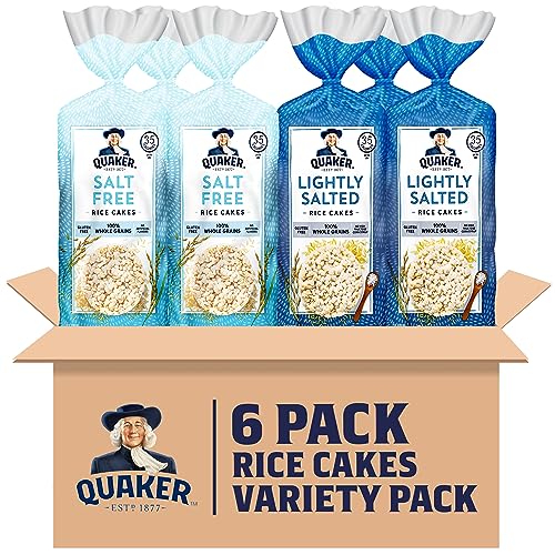 Quaker Large Rice Cakes, Gluten Free, Lightly Salted + Salt Free Variety Pack, 4.47 Ounce (Pack of 6)