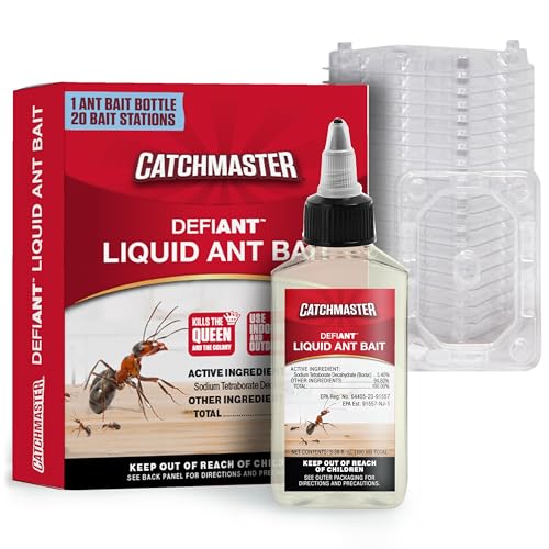 Catchmaster Defiant Liquid Ant Bait (50 uses) + 20 Reusable Stations (10 Stacked), Multi-Surface Ant Killer for Home, Ant Traps Indoor & Outdoor, Pest Control Traps, Reduce & Remove Ant Colonies