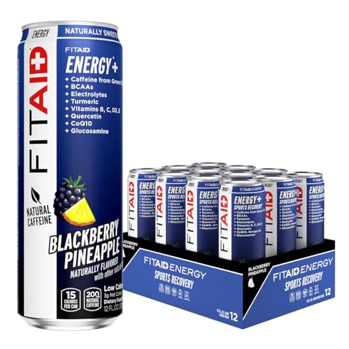 FITAID ENERGY, 200mg Natural Caffeine, Keto, Blackberry Pineapple, Omega-3s, 15 calories, Paleo, Vegan & Gluten-Free, No Artificial Sweeteners, 12-oz. cans (Pack of 12)