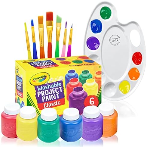 Kids Painting Set, Washable Paint for Kids 6 Colors, 7 Paintbrushes, Paint Palette, Non-Toxic Toddler Painting Set 2 oz Each, Tempera Paints for Art, Crafts, Finger Paints