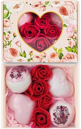 Valentines Bath Bombs Shower Steamers: Handmade Natural Organic Bath Balls with Surprise for Women Gift Set - Relaxing Bubble Bathbombs Scented Rose Hearts Flower Romantic Birthday for Girls Kids Mom