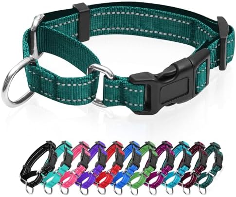 Reflective Martingale Dog Collars. Dog Collar with Quick Release Buckle. Adjustable Soft Padded Breathable Nylon Pet Collar Suitable for Puppies for Small Medium Large Dogs.