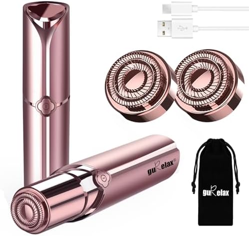 Facial Hair Removal for Women, Electric Painless Rechargeable Facial Hair Remover for Face, Lip, Chin with 2 x Replacement Heads