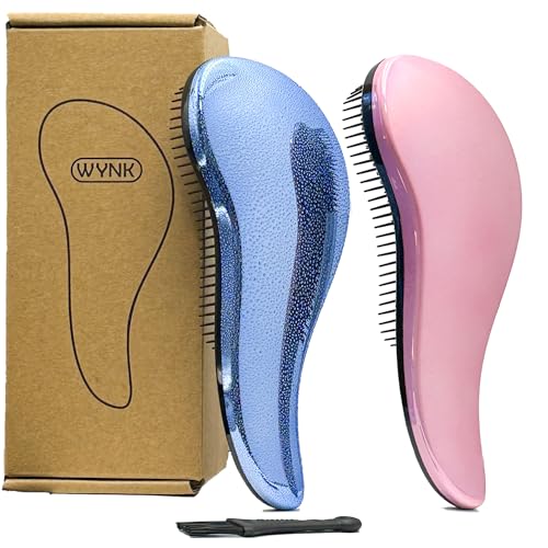 WYNK Hair Brush Detangler for Adults & Kids，Detangling Comb Hair Styling Tools & Appliances for Natural/Wavy/Curly/Coily/Wet/Dry/Oil/Thick/Straight/Long Hair(2Pack Blue Drops & Gradient Shell)