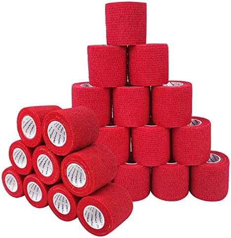 Self Adherent Cohesive Bandage 2"x5 Yards First Aid Bandages Stretch Sport Athletic Wrap Vet Tape for Wrist Ankle Sprain and Swelling,Red(24 Rolls)