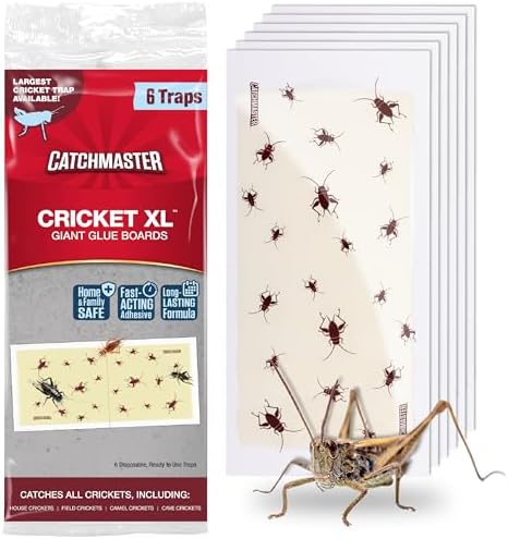 Catchmaster Cricket XL Giant Glue Boards 6-Pk, Adhesive Bug Catcher Cricket Traps Indoor, Sticky Trap for Inside Your Home, Bulk Insect Killer, Insect Traps for House & Garage, Pet Safe Pest Control