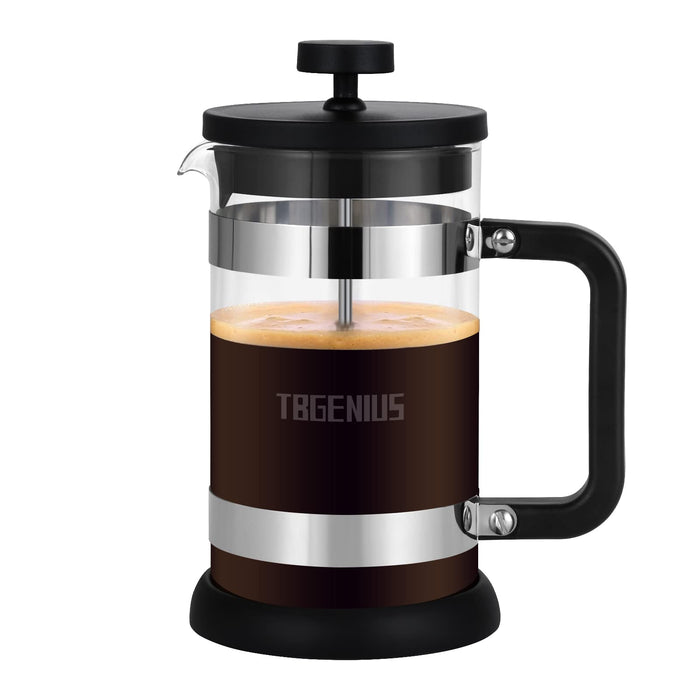 TBGENIUS French Press Coffee Maker 21 oz, Cold Brew Heat Resistant Thickened Borosilicate Coffee Pot, Coffee Presses 600 ml, Tea and Frothed Milk Press (Black，21Ounce)