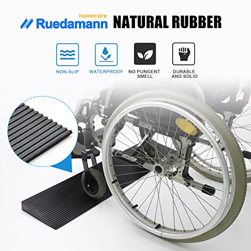 Ruedamann 0.8" Rise Threshold Ramp,1500 LBS Capacity, 35.4" Wide Natural Rubber Power Wheelchair Ramp Scooter, Non-Slip Solid Rubber Threshold Ramp for Doorways,Driveways,Bathroom,Cuttable Black