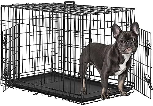 BestPet 30 Inch Dog Crates for Medium Small Dogs Folding Mental Wire Crates Dog Kennels Outdoor and Indoor Pet Dog Cage Crate with Double-Door,Divider Panel, Removable Tray,Black