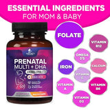 Women's Prenatal Multivitamin with Folic Acid + DHA, Prenatal Vitamin Supplement for Fetal Support w/Folate, Omega 3, Vitamins D3, B6, B12 & Iron, Pregnancy Prenatal DHA, Non-GMO - 60 Softgels