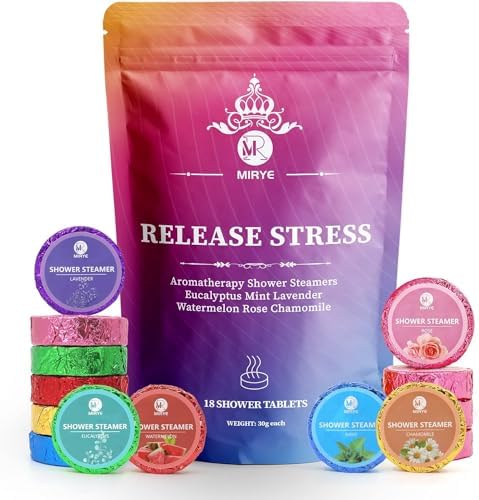 Shower Steamers Aromatherapy for Women or Men, Organic with Chamomile Rose Lavender Mint Watermelon Eucalyptus Essential Oil, 18-Pack Shower Bombs Birthday Gift
