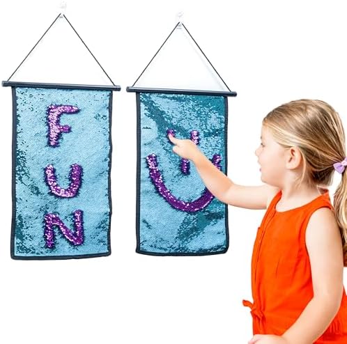 Sensory Wall | Sensory Wall Sequin Flip Fabric for Kids | Sequin Fabric Sensory Wall | Reversible Sequin Fabric | Sequin Wall Panel | Sequin Fabric | Sequins Wall 2 (Blue & Purple, 2-Pack)