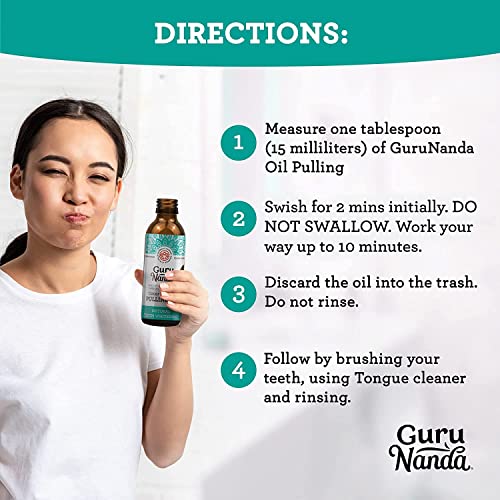 Old GuruNanda Whitening Pulling Oil & Dental Kit, Ayurvedic Blend of Coconut Oil & Pure Peppermint Essential Oil. Natural TeethWhitening Oral Rinse, Helps Bad Breath, Healthy Gums (8 fl. oz. x 2)