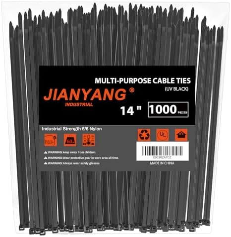 14 Inch Zip Ties (Bulk 1000 Pack Black),60LBS Tensile Strength Heavy Duty Cable Wire Ties With Self-Locking Adjustable Durable Nylon Tie Wraps for Indoor Outdoor