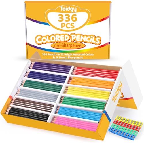 336 Packs Colored Pencils Bulk Classroom, Colored Pencils for Kids 12 Assorted Colors, Coloring Pencil Set Plus 36 Sharpeners, Pre-sharpened Color Pencils, Back to School Supplies Bulk for Teachers