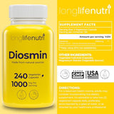 Diosmin 1000mg Advanced Formula - 240 Capsules for Circulatory Health Support, 4-Month Supply, Non-GMO, Made in USA - Daily Wellness Supplement
