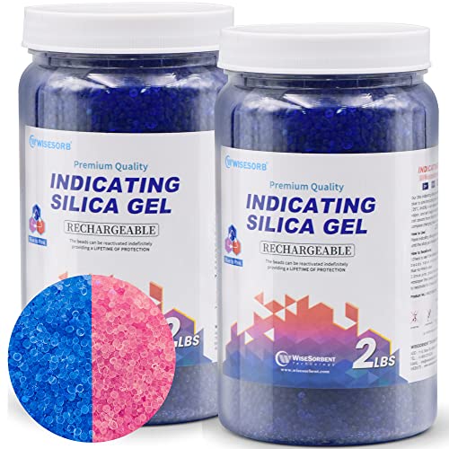 Wisesorb Silica Gel 4 LBS, Indicating Silica Gel (Blue to Pink), Reusable Silica Gel Desiccant Dehumidifier