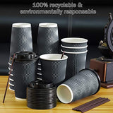 SPRINGPACK Disposable Coffee Cups with Lids and Straws - 16 oz (90 Set) To Go Hot Paper Coffee Cup with Lid Togo for Beverages Tea Espresso Insulated Reusable Cold Drinks Ripple Cups