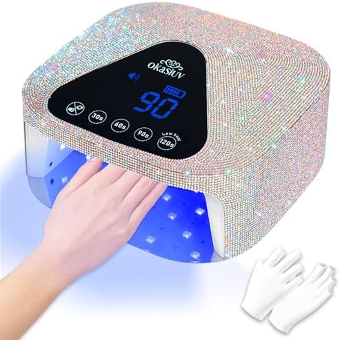 54W UV LED Nail Lamp with UV Gloves,Magnetic Metal Mirror Base Cordless Nail Dryer, Gel Polish Curing Light with 4 Timers,Touch Control Display,Auto Sensor for Professional Salon & Home