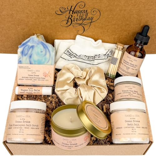 Happy Birthday Spa Gift Box for Women - Handmade Self Care Package for Women - Relaxing, Pampering & Stress Relief Gift Baskets for Women, Mom, Friend, Wife, Sister, Aunt, Her - Luxury Birthday Gift