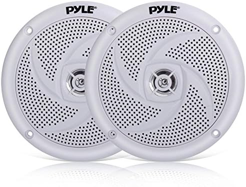 Pyle Marine Speakers - 5.25 Inch 2 Way Waterproof and Weather Resistant Outdoor Audio Stereo Sound System with 180 Watt Power and Low Profile Slim Style - 1 Pair - PLMRS5W (White)