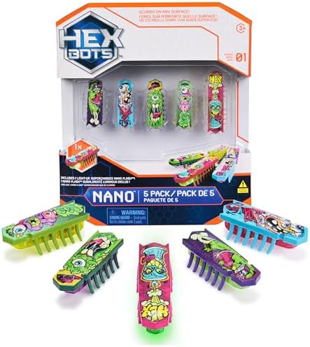 Nano 5 Pack, 4 Nano Bots with Bonus Flash Nano, Sensory Toys for Kids & Cats with Vibration Technology, Insect Toys & Mini Robot Toy for Kids Ages 3 & Up