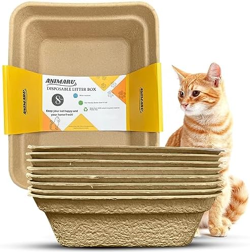 Disposable Litter Boxes for Cats, 8 Pack, Large - 17"x13"x4", Animaru, Use as Disposable Cat Litter Tray or as Disposable Cat Litter Box Liner, Sturdy, Leak Resistant and Sustainable