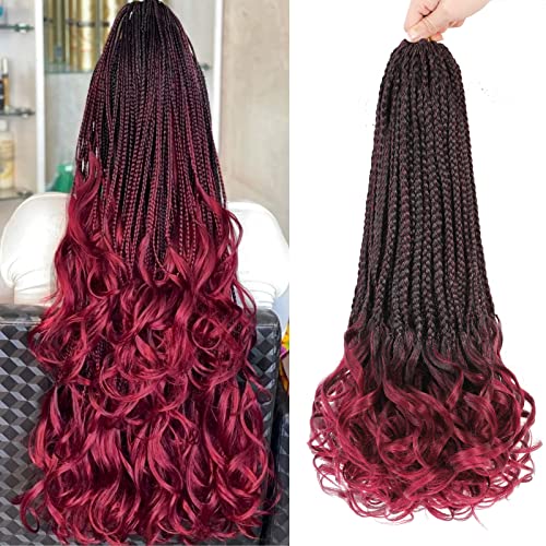 French Curl Crochet Braids 20 Inch Goddess Box Braids Crochet Hair Pre Looped Crochet Box Braids with Curly Ends Synthetic French Curly Braiding Hair Extensions 8 Packs 1B/BUG