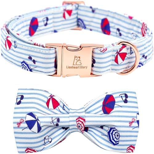 Lionheart glory Dog Collar with Bow, Summer Stripe Boy Dog Bowtie Collar, Cute Pet Collar Gift for Small Dog